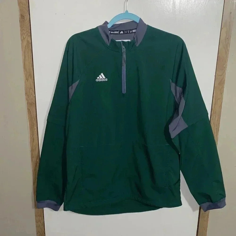 Men’s Adidas Fielders Choice Convertible 1/4 Zip Jacket Green Gray‎ Size Small